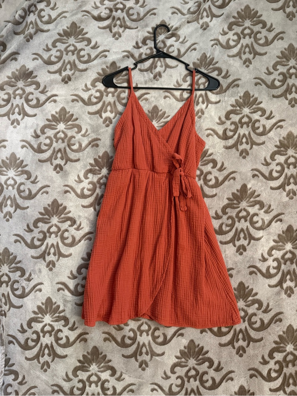 Maurices Rust Orange Textured Wrap Mini Sundress